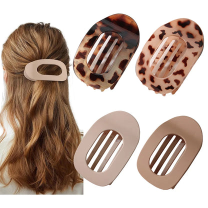 Fashion Oval Flat Hair Clips for Women New Design Leopard Large Flat round Claw Clip French Concord Hair Clips Hair Accessories